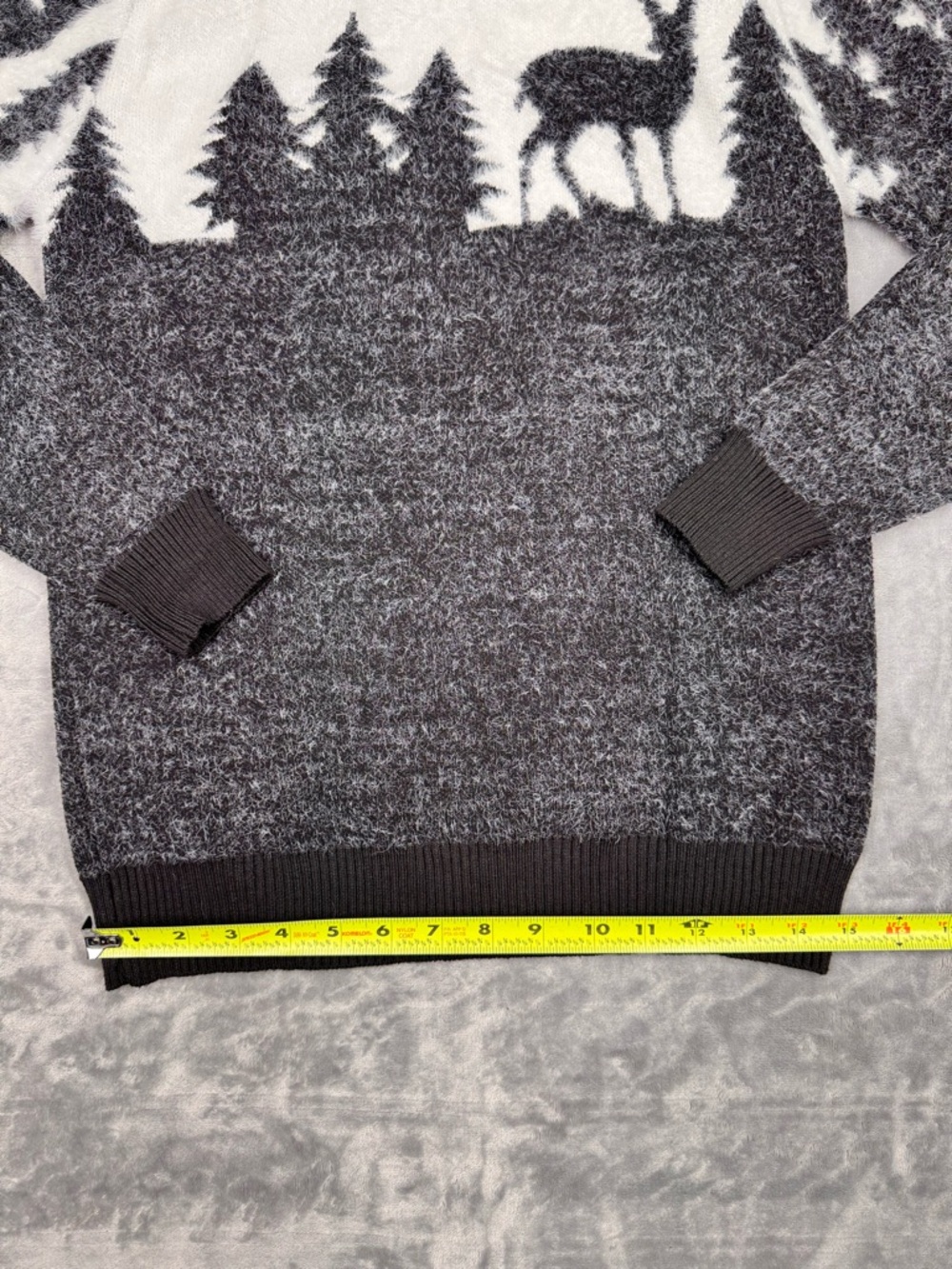 Women’s Black and White Crewneck Sweater with Deer Design - Picture 6 of 7